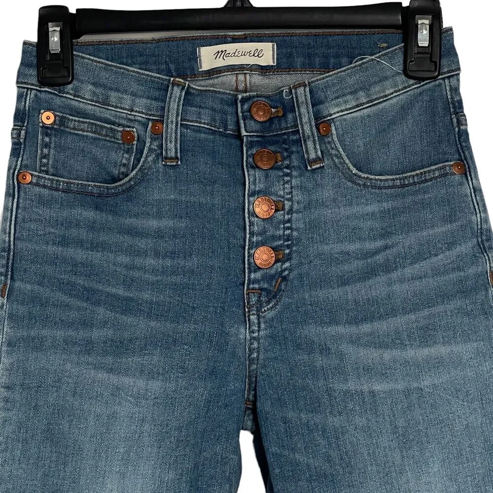 Madewell SZ 24 Cali Demi-Boot Jeans Button-Fly Mid-Rise Distressed Whiskered - Picture 2 of 11